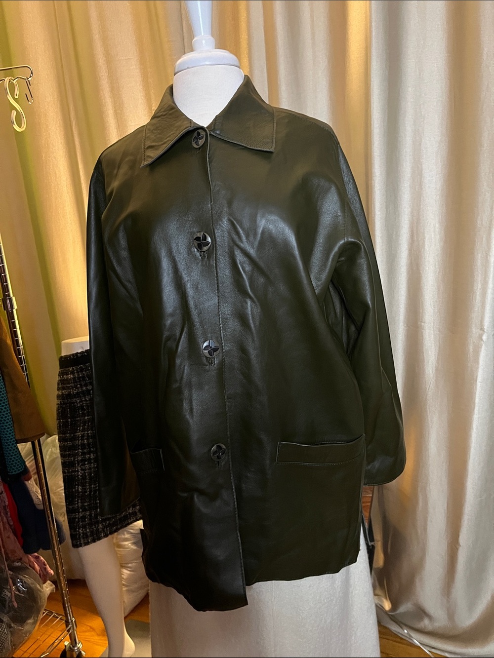 New York Grownbeans Karen Groner made in USA Olive Leather midi